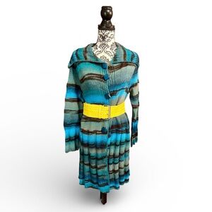 HANDMADE Striped Blue and Brown Knit Duster